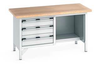 1500mm Wide Engineers Storage Benches with Cupboards & Drawers Bott Bench1500Wx750Dx840mmH - 3  Drawers & MPX Top